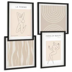BILDER SET 4er Set - 50x50 cm & 40x60 cm Schwarzer Rahmen - Eine Sammlung minimalistischer Formen