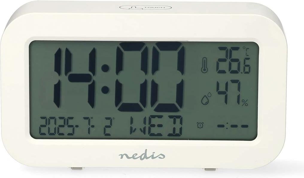 Nedis digitale wekker met LCD-display, datum, temperatuur en snooze-functie, wit