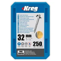 Kreg Verzinkte Taschenlochschrauben | Feingewinde | Länge 32mm, 250 Stück