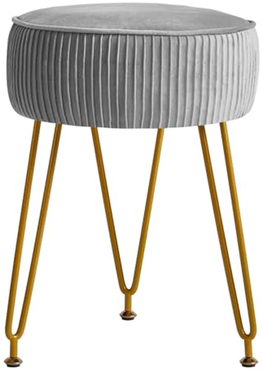 Fluwelen ronde poef met gouden poten en make-up functie