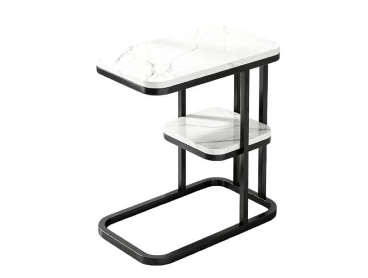SilkRZlsss Moderner Marmortisch, Ablage, Schwarzer Metallrahmen Schmaler Sofatisch für Wohnzimmer, Schlafzimmer, Büro und kleine Räume, Beistelltisch, Nachttisch(#D)