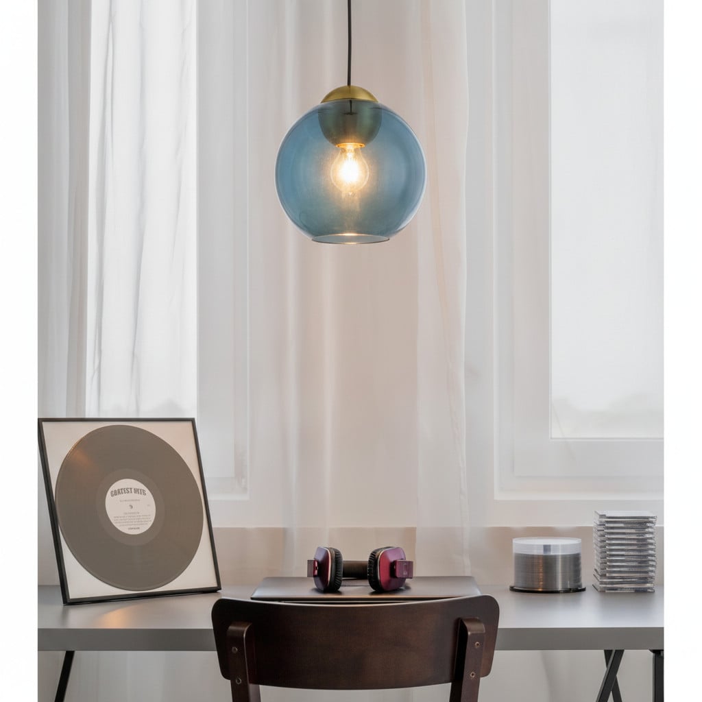 Lyora Design hanglamp Midori blau glas en goud/messing