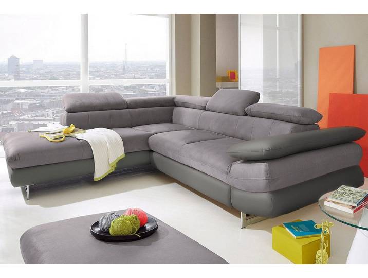 COTTA Ecksofa Solution L-Form, Design Sofa, bequeme Wellenunterfederung, Design Fuß, mit Arm- & Kopfteilverstellung, wahlweise mit Schlaffunktion