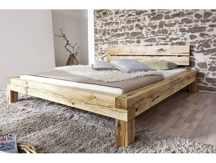 Balkenbett 'Manuel' 200x200 cm Wildeiche massiv BE-0405