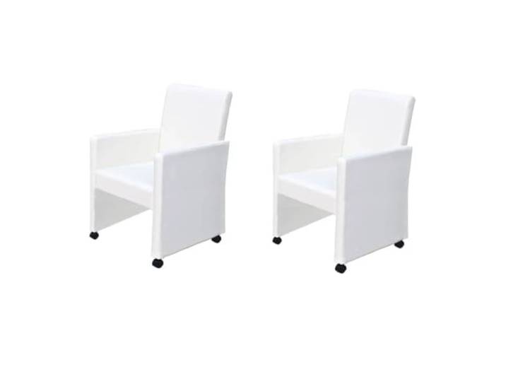 KLGBNCVE Esszimmerstühle 2 STK. Weiß Kunstleder mit Rollen Ergonomisches Design, weiche Polsterung, Kunstlederbezug, Rollen, max. 110 kg pro Sitzplatz
