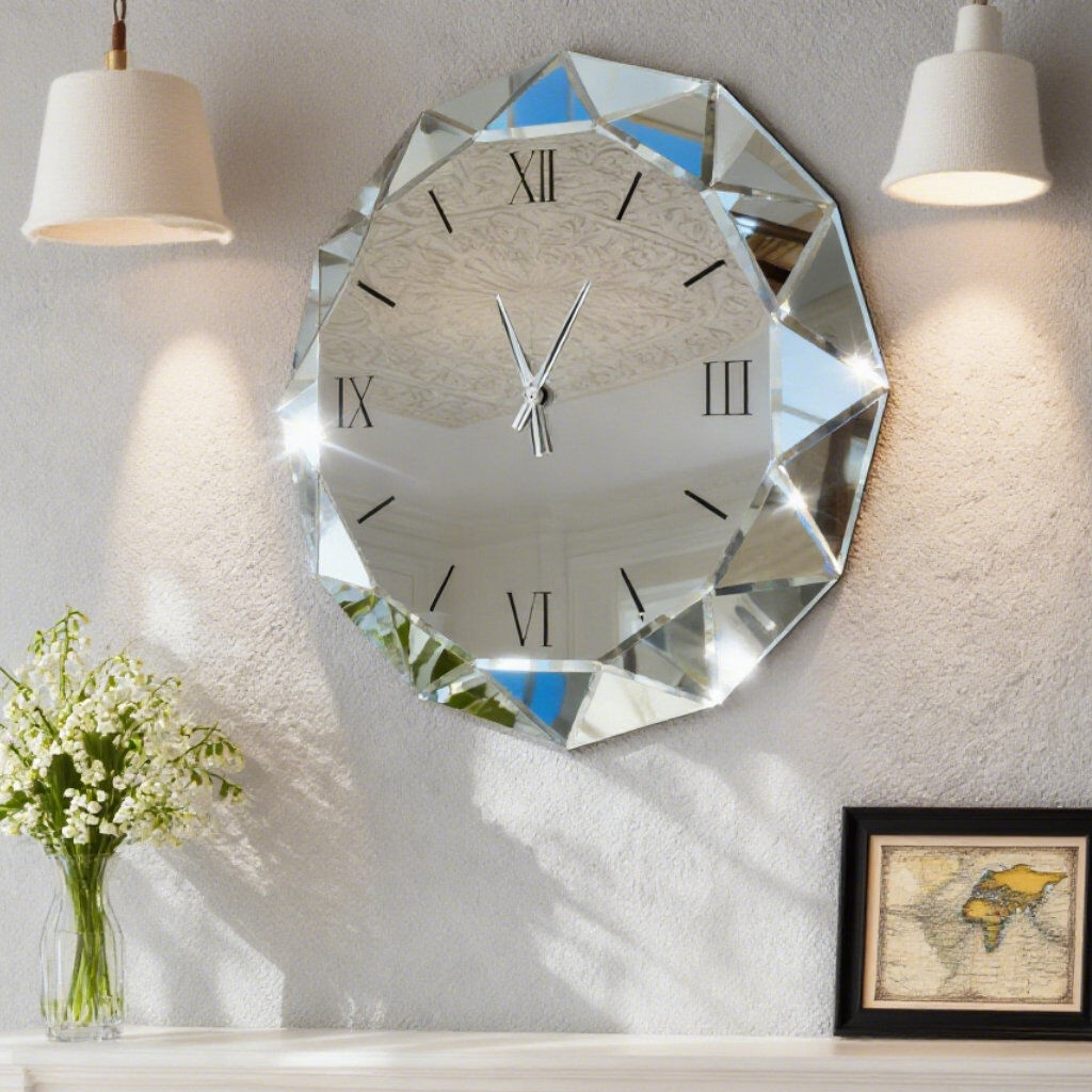 Canora Grey Azuriah Glass Mirrored Wall Clock 58x60cm Polygon Silver 60cm W X 60cm H X 5cm D