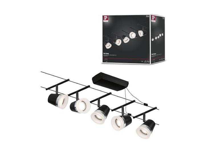 Paulmann 94463 CorDuo Seilsytem Set Cone DC max. 5x10 Watt erweiterbar Schwarz matt Drahtseil Kunststoff GU5,3 Drahtseilsystem ohne Leuchtmittel