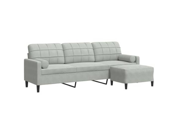 Todiikf 3-Sitzer Sofa mit Hocker Samt Hellgrau Couchgarnitur 210 cm Ergänzender Polsterhocker flexibel als Fußablage nutzbar, stabiles Metallgestell für gemütliche Stunden im Wohnzimmer.