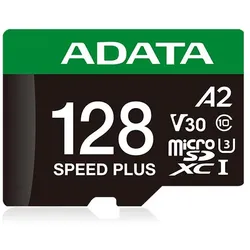 Adata microSD 128GB Speed Plus UHS-I U3 + Adapter (128 GB, microSDXC, U3, UHS-I), Speicherkarte, Grün, Weiss, Schwarz