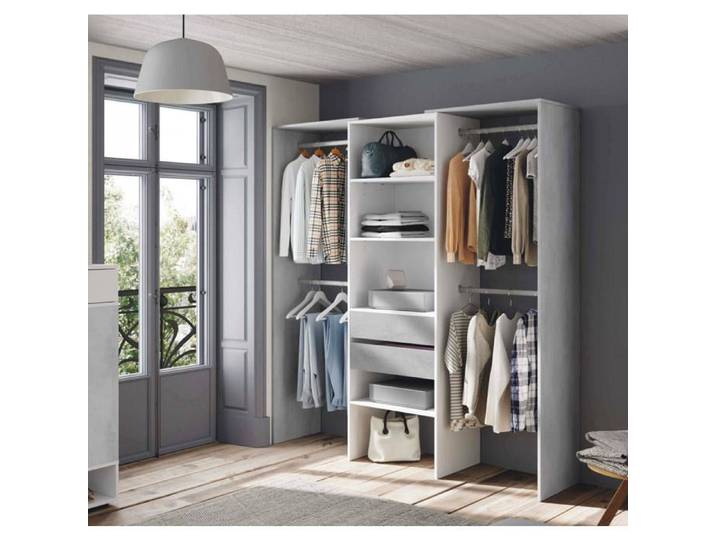 Dmora - Grande armoire Miramar 179x50h202 cm Blanc Ciment Panneau effet bois