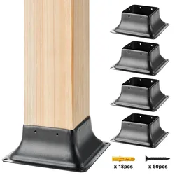 VEVOR 4er-Set Aufschraubhülse 153 x 153 x 62 mm Pfostenträger Kohlenstoffstahl Pfostenschuh Pfosten Pfostenunterlage Bodenhülse Stützenfuß Ideal für Verandageländern, Pergolen und Säulen