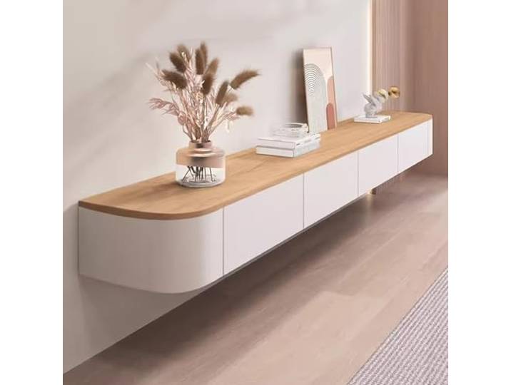SZKTHD Hängender TV-Schrank Weißer TV-Schrank Fürs Wohnzimmer Schwebender TV-Ständer Wandmontierte Multimedia-Konsole Mit Zwei Schubladen(160x24x20cm)