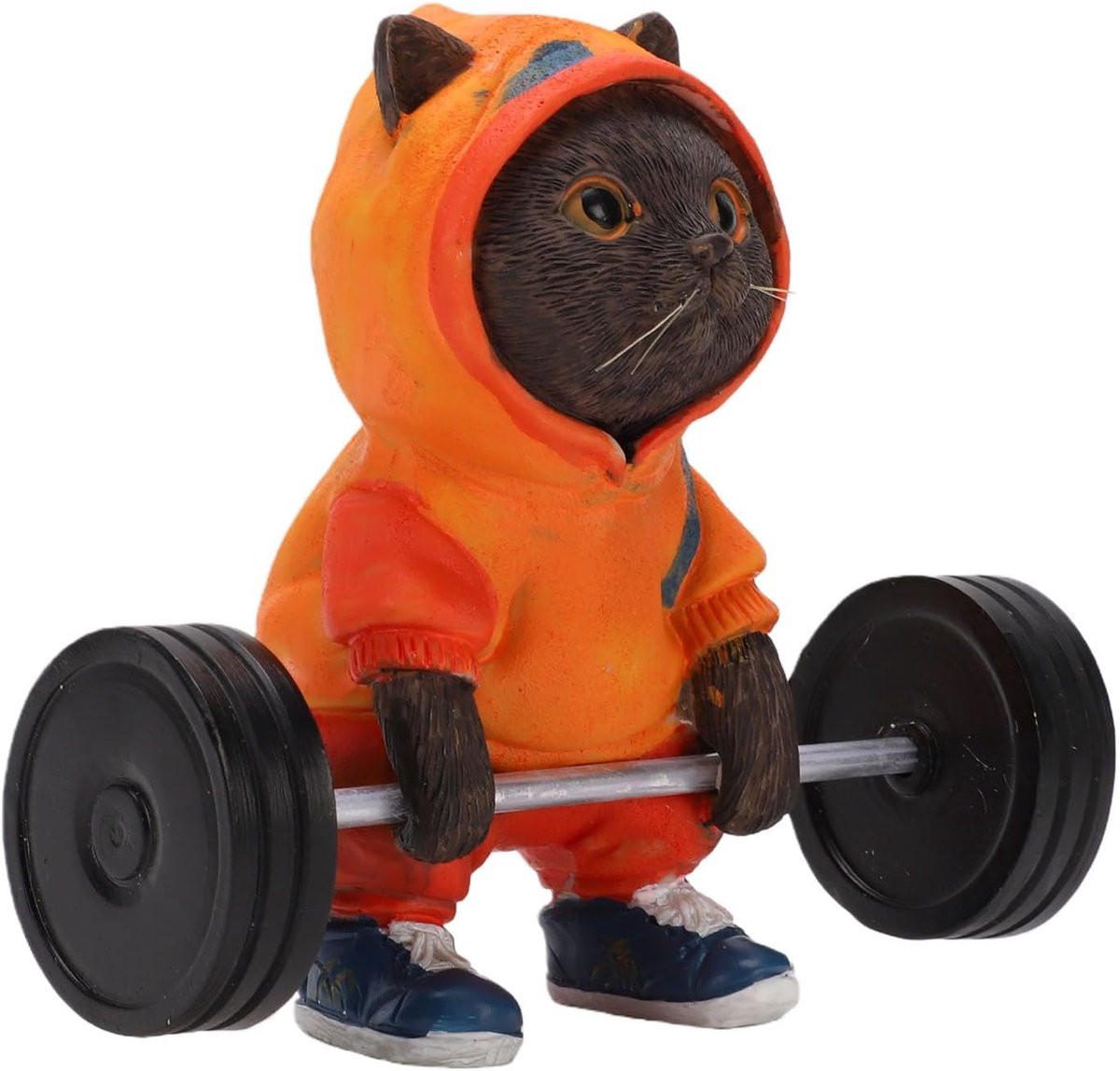 Grappig Kat Beeldje Fitness - Hars Sculptuur van een Gespierde Kat voor Desktop Decoratie