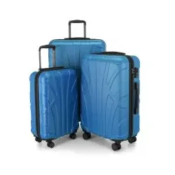 SUITLINE - 3er Koffer-Set Hartschalenkoffer Trolley, TSA, S M & L, Cyanblau