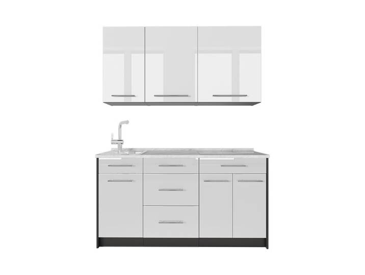 Cuisine Fame-Line 150cm PT Marbre Blanc Haute brillance/Anthracite Vicco 64769