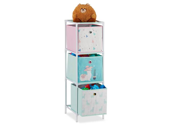 Kinderregal Lama mit Boxen Weiss-Rosa-Türkis