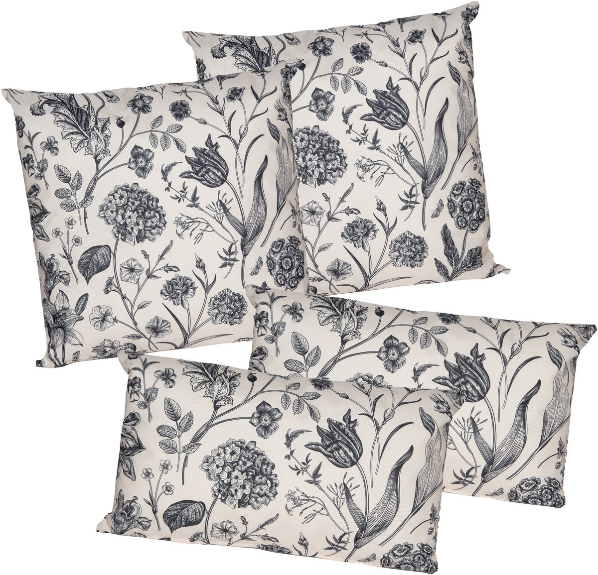 Anna Collection Sierkussens set voor binnen en buiten - 4 stuks - Vintage Flowers - Creme wit