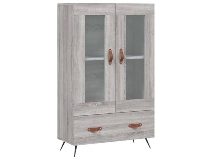 GHVBNMF Highboard Grau Sonoma 69,5x31x115 cm Holzwerkstoff Metall Stilvoller Beistellschrank mit Glastüren und stabilen Metallbeinen für Wohnzimmer und Flur. Schützt Deko vor Staub.
