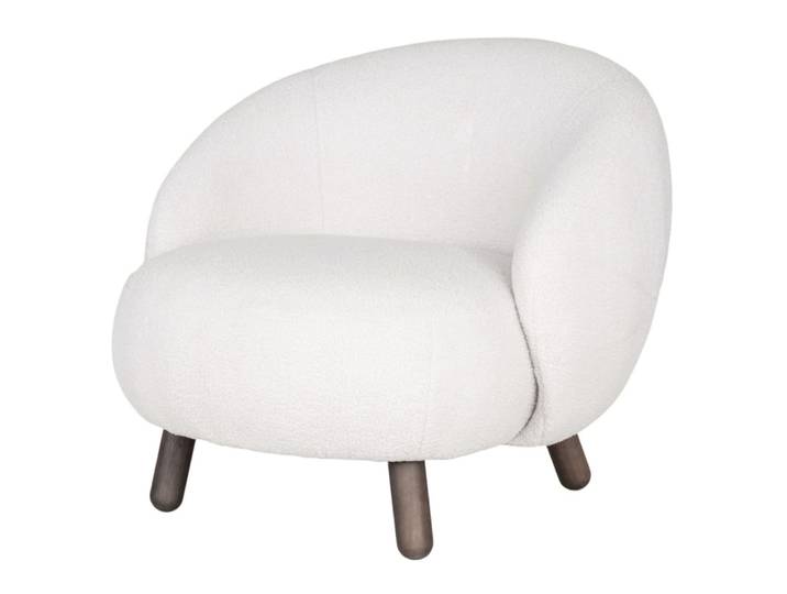Fauteuil en tissu bouclé écru et bois
