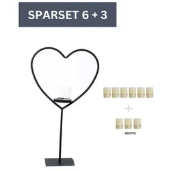 Sparset Herz Windlicht Elisa 60 cm- inkl. 9 Kerzen-Ivory