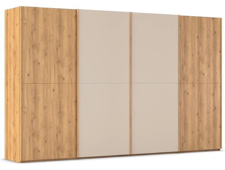 Schwebetürenschrank, Teilmassiv Holz, Asteiche, 360×223×68 cm, 4 Türen, Modern, Rauch