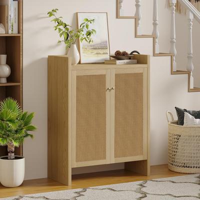 Kodotan sofa "42.5""Tall Rattan Shoe Cabinet with Doors, 6-Tier Shoe Storage Cabinet with Adjustable Shelves, Wooden Freestanding Shoe Cabinet"