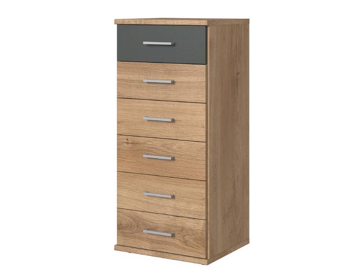 Commode Julan à tiroirs 106cm Marron/Gris/Imitation chêne parqueté/Graphite