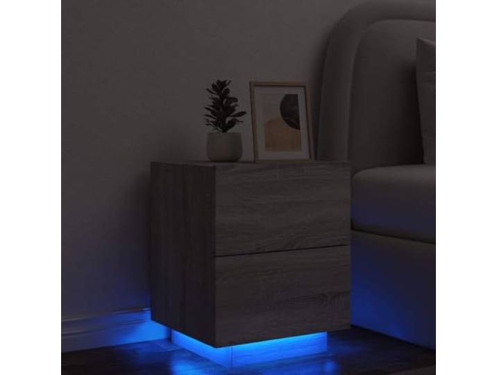 HEFZGDB Nachttisch mit LED-Leuchten Grau Sonoma Holzwerkstoff 2 Schubladen RGB-Beleuchtung Stauraum