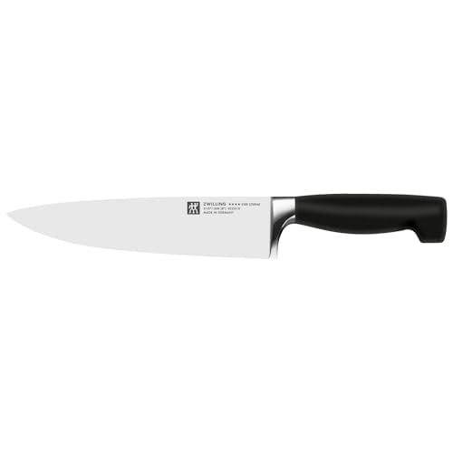 Zwilling Four Star Koksmes met 20 cm klingenlengte in roestvrij staal en zwart handvat