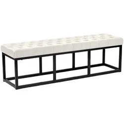 CLP Sitzbank Polson, modern, schwarzes Metallgestell, gestepptes Samt, Bodenschoner, für Wohnzimmer, Flur oder Schlafzimmer