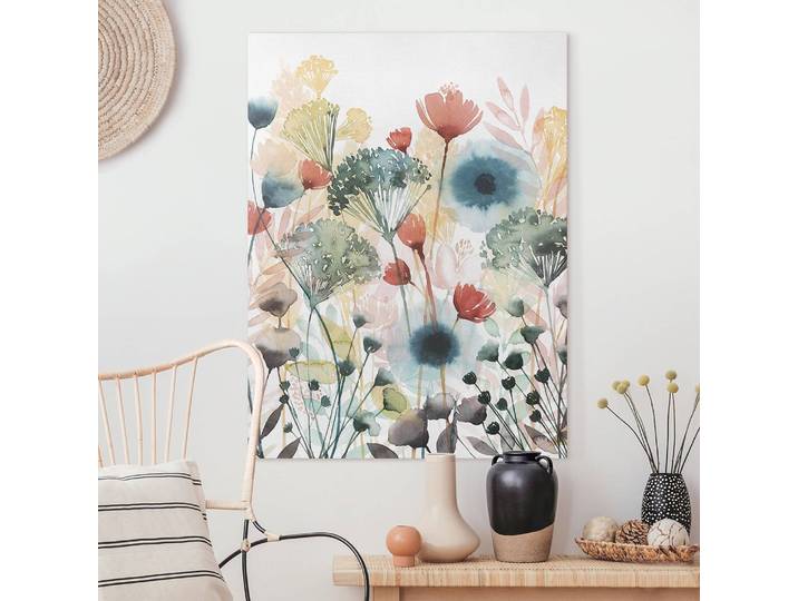 Impression sur toile Fleurs d’été III Lin Blanc 60cm