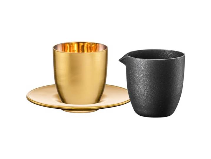 3-tlg. Affogato-Set Becher m. Untertasse + schw. Kännchen in GR 109/6 full-gold COSMO COLLECT Eisch Glas