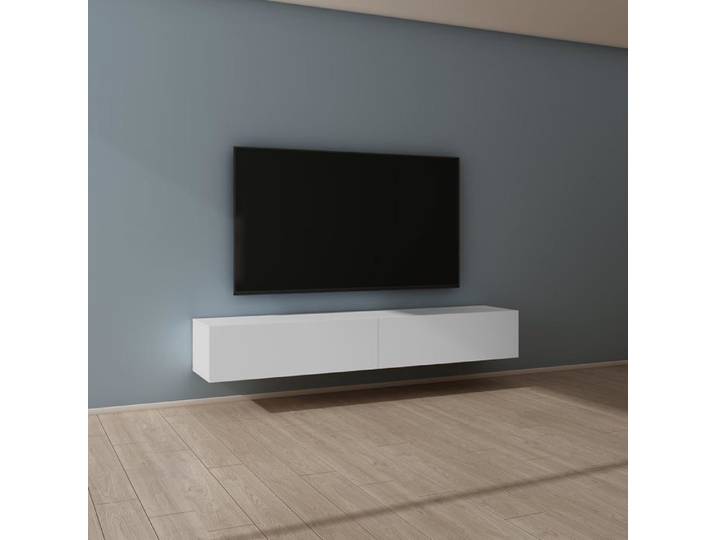 Mai & Mai Meuble TV Suspendue Armoire avec Soft-Close Table TV pour le Salon Blanc Mat 200x40 2x30 cm TC002