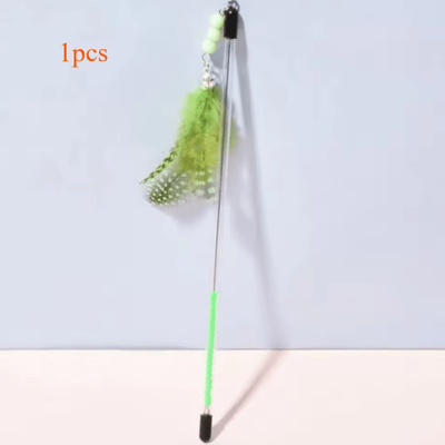 Inspire Curations 3 Piece Retractable Feather Wand Cat Teaser Toy Set green