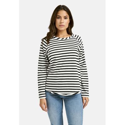 Rundhalsshirt SMITH & SOUL, Damen, Gr. XL, schwarz, Single Jersey, Material: 100% Baumwolle, gestreift, slim fit normal, Rundhals, Raglanärmel offene Kante, Shirts Rundhalsshirt, mit offenen Kanten