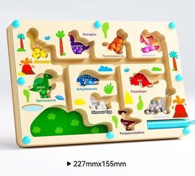 Inspired Finds Montessori Magnetic Color Sorting Maze Board With Pen Moving Bead Educational Toy dinosaur