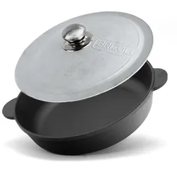 BRIZOLL Ø28cm Gusseisenpfanne mit Aluminiumdeckel Bräter Schmortopf aus Gusseisen zwei Griffe Servierpfanne
