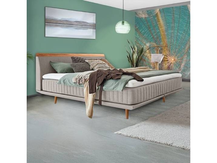Boxspringbett Mavilla Eiche Webstoff 140x200cm Taschenfederkern-Box Härtegrad: H3 skandinavisch