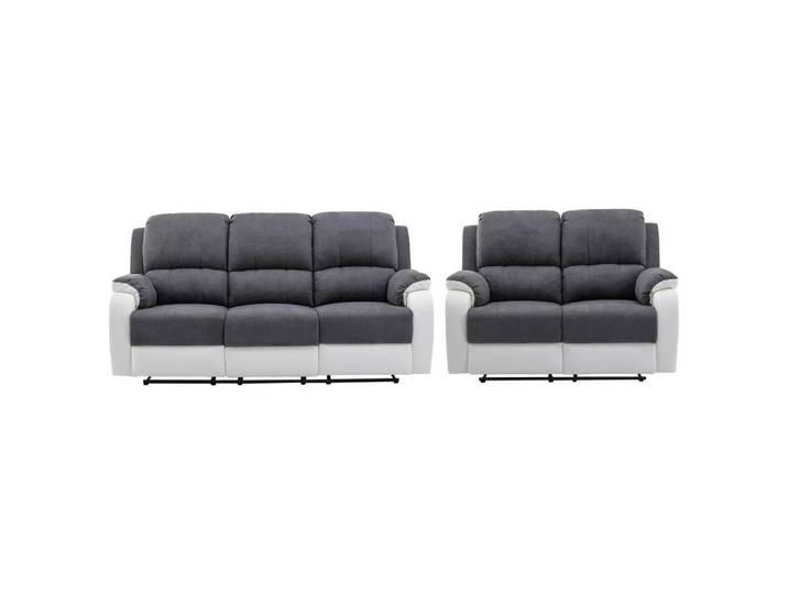 Vente-unique - Couchgarnitur 3+2 - Microfaser & Kunstleder - Grau & Weiß - BRODY, One Size