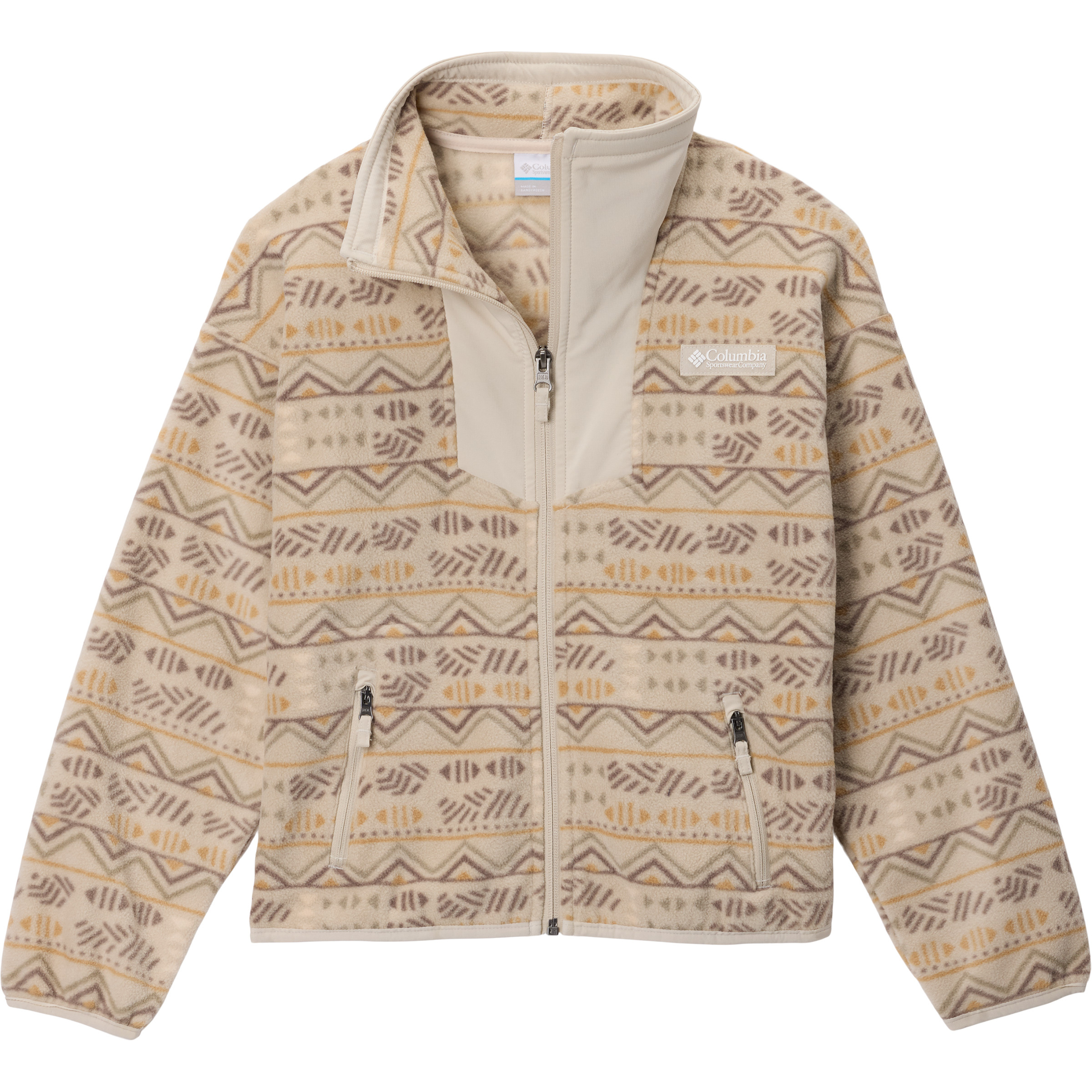 Columbia Sequoia Grove Printed Kinder Fleecejacke beige Größe 120 Camping Widerstandsfähig
