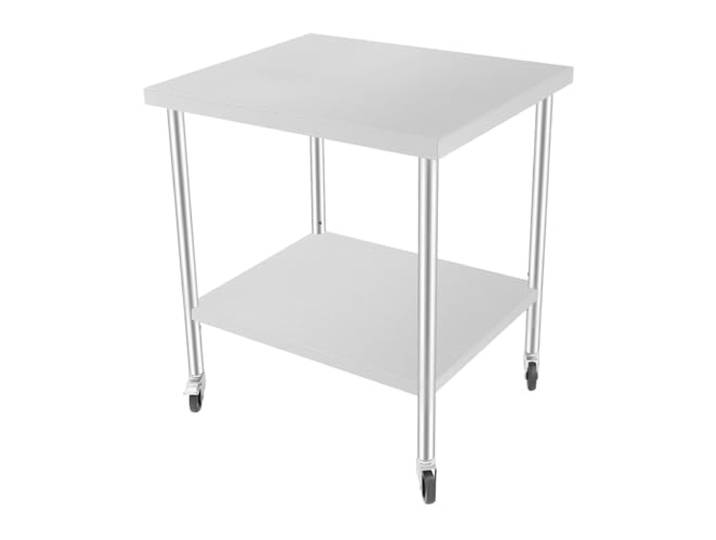 aefxNika Edelstahlarbeitstisch 76 × 60 × 85 cm, 300 kg Tragfähigkeit Küchentisch mit 4 Rollen davon 2 mit Bremse, für Küche, Hotel, Bäckerei, Gewerbe‑ und Privatgebrauch