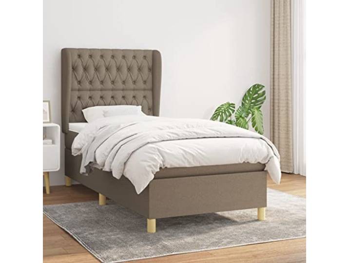 Atmungsaktiver Stoff mit Taschenfederkern verstellbares Kopfteil 100 x 200 Boxspringbett mit Matratze Taupe 100x200 cm Stoff Bett mit Bettkasten und verstellbarem Kopfteil Taschenfederkern Matratze