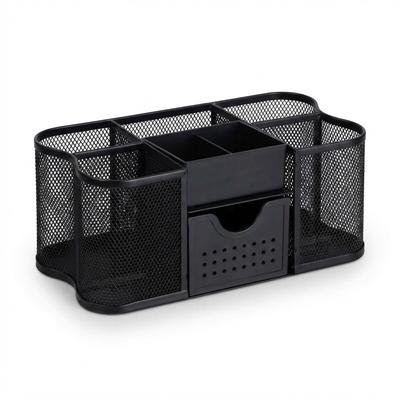 Relaxdays Schreibtisch Organizer, Büro Organizer mit Stiftehalter & Schublade, Metall, HBT: 10 x 23,5 x 11,5 cm, schwarz