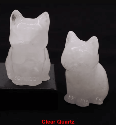 Inspire Curations Hand Carved Amethyst Cat Figurine Healing Crystal Decor For Home & Meditation clear Quartz