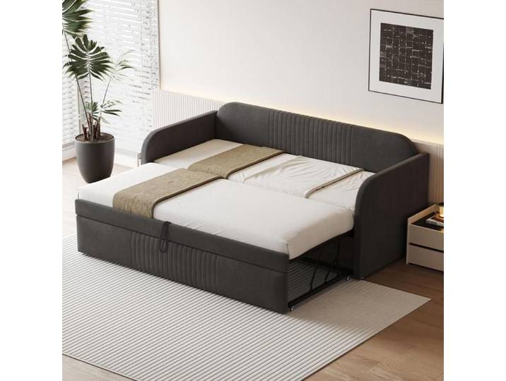 Lit Gigogne 90/180x190 cm Canapé-lit extensible Lit rembourré Lit banquette Gris
