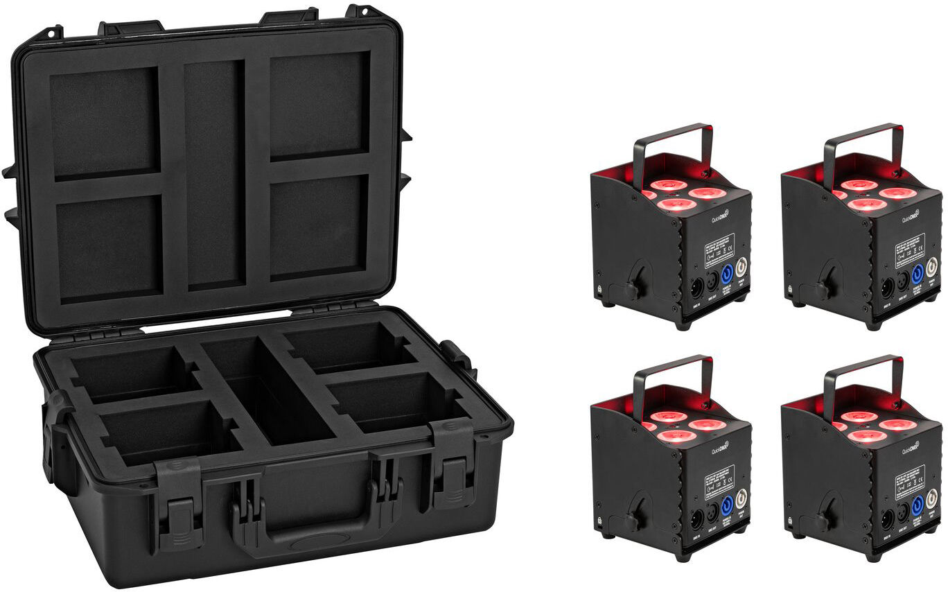 EuroLite Set 4x Akku Up-4 Qcl Spot Quickdmx Mk2 (Lichtstarkes Akku-Led-Uplight)+ Kunststoffcase