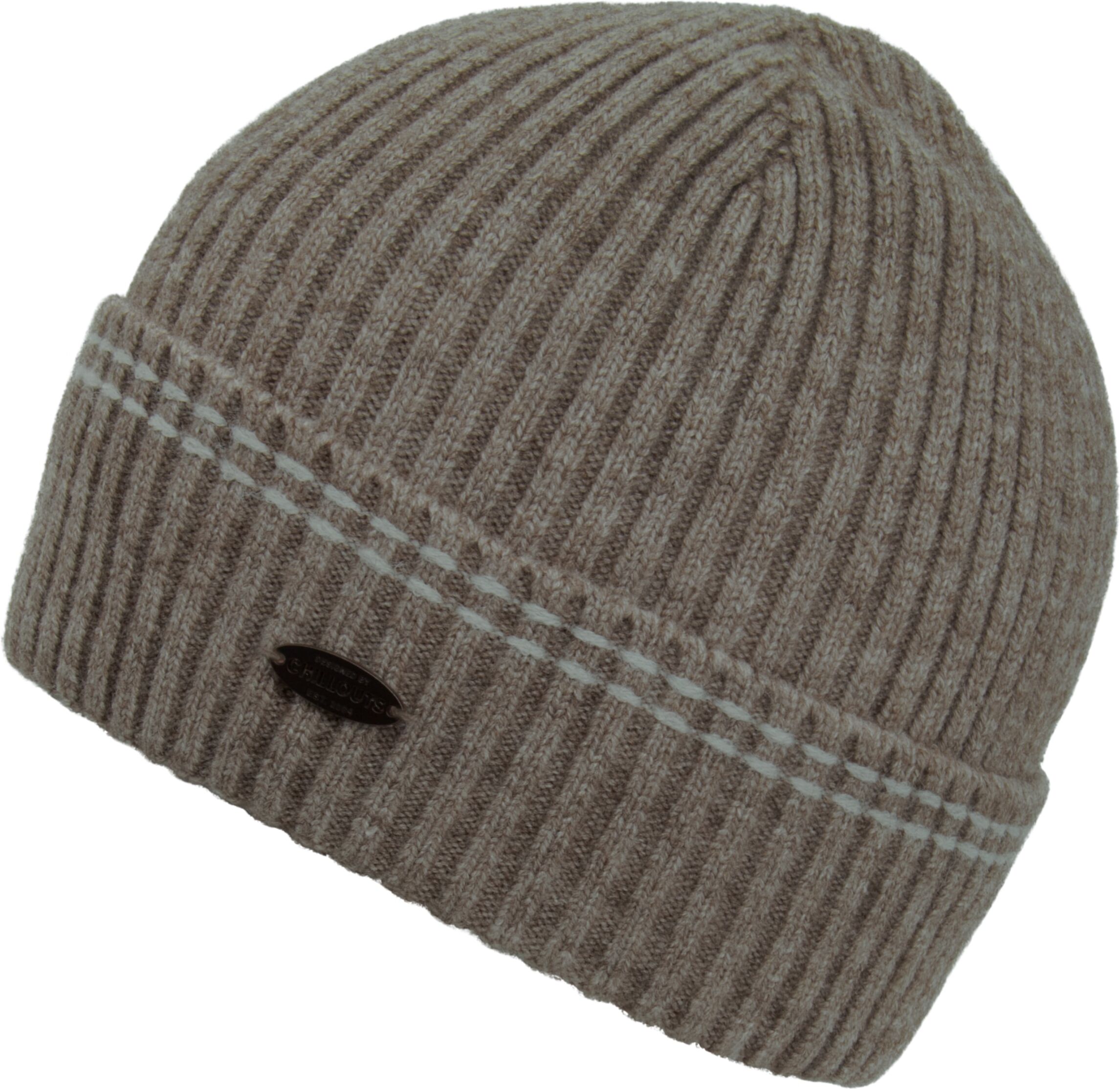 Beanie CHILLOUTS "Kiran Hat", beige, Strick, Materialmix, Mützen Beanie, mit Umschlag und Rippstrickoptik beige Einheitsgröße
