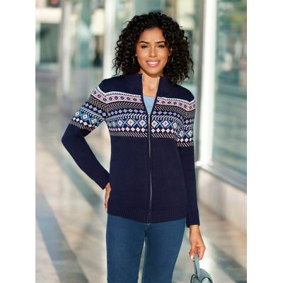 Strickjacke CLASSIC BASICS, Damen, Gr. 50, blau (marine, orchidee, gemustert), 100% Polyacryl, gemustert, unifarben, Strickjacken Strickjacke