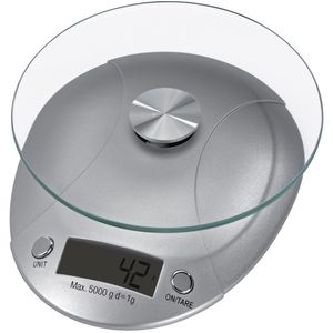 Xavax Küchenwaage Milla, mit Tara-Funktion, Teilung 1 g, batteriebetrieben, silber, digital, g / ml / lb / oz, bis 5 kg