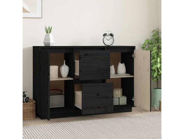 Noir Buffet & bahut contemporain，Buffet Noir 111x34x75 cm Bois massif de pin FR&2393